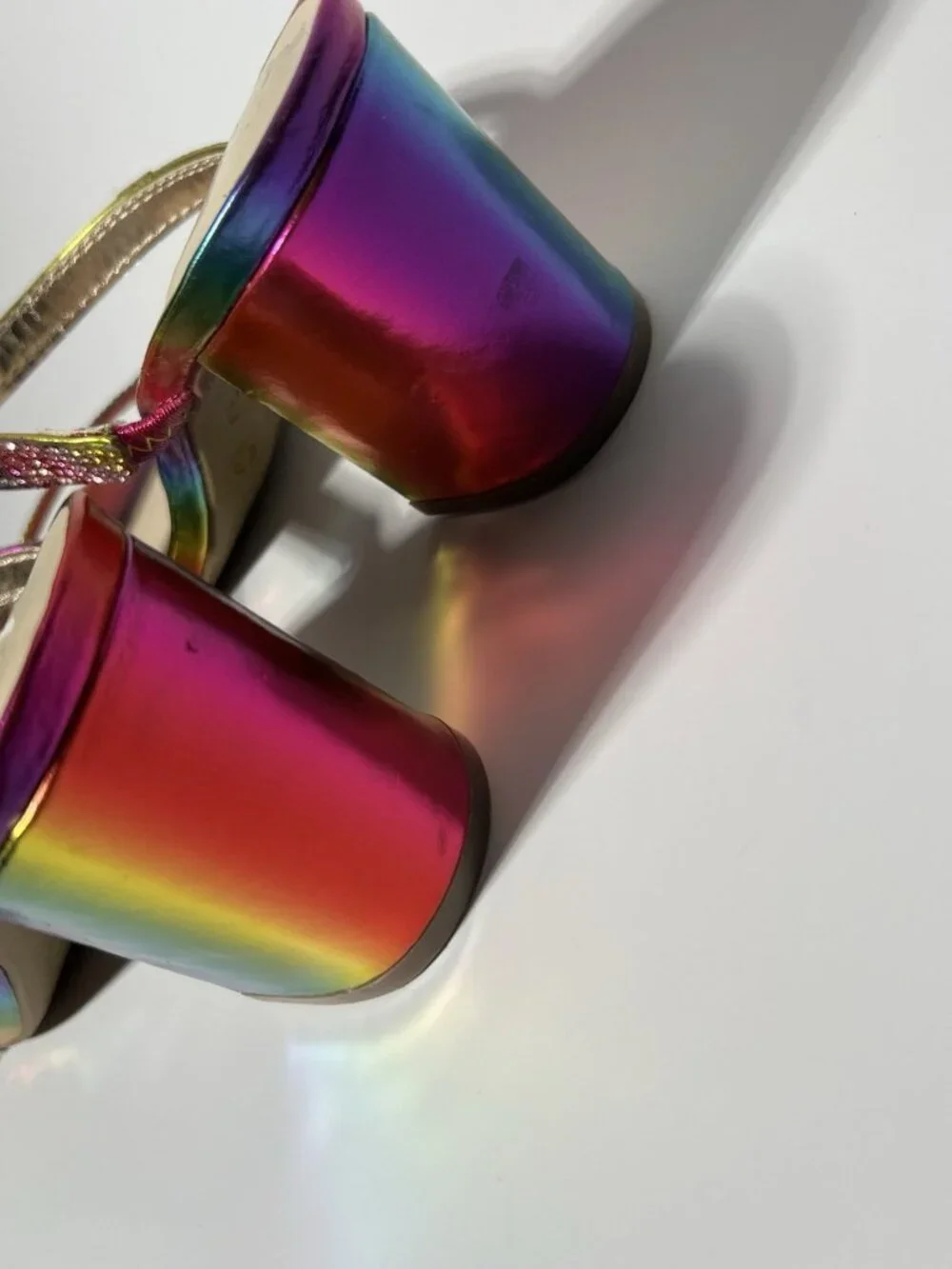 Bamboo Rainbow Metallic Rhinestone Mule Sandals Women’s 8 Block Heel